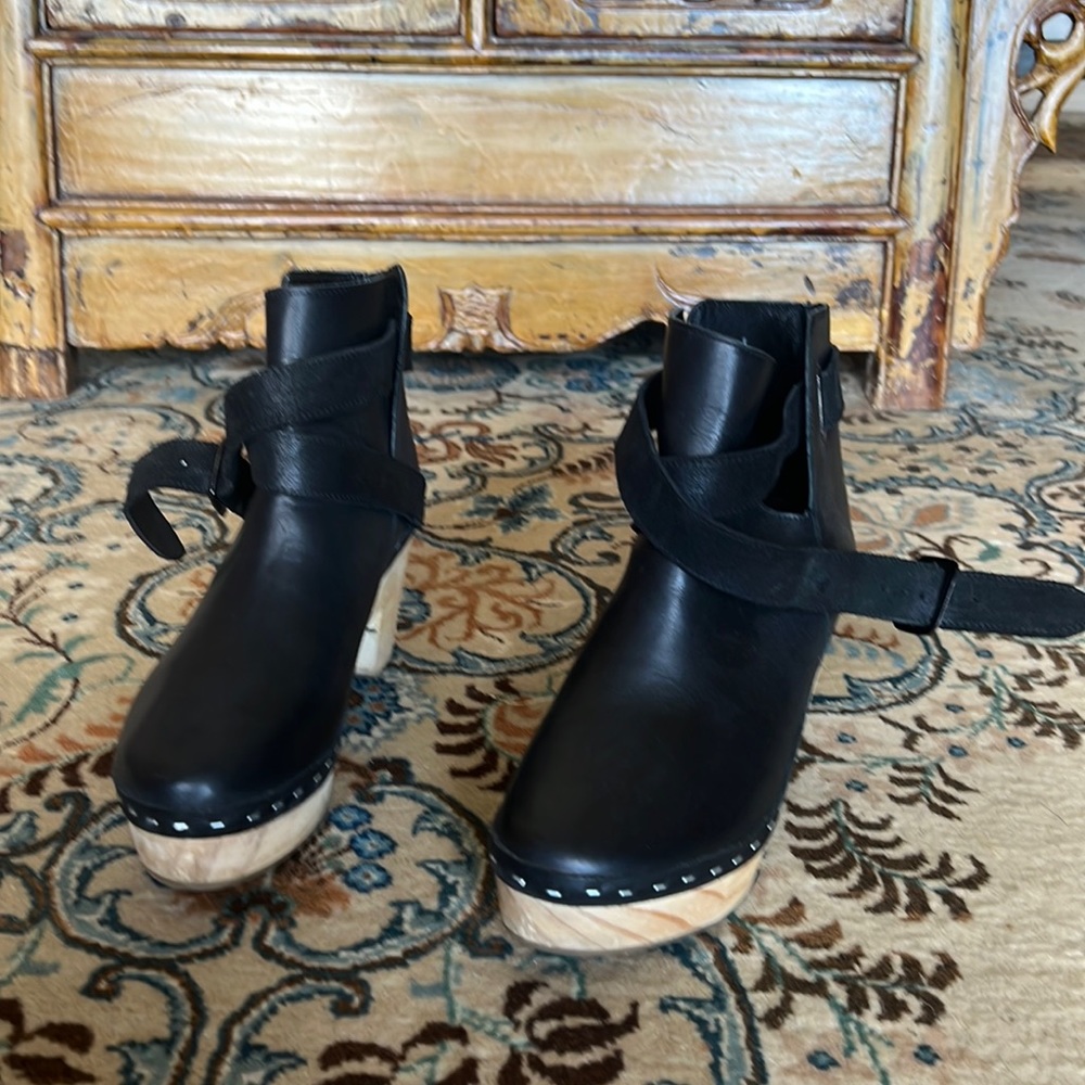 Free People Black Leather Clog Boots